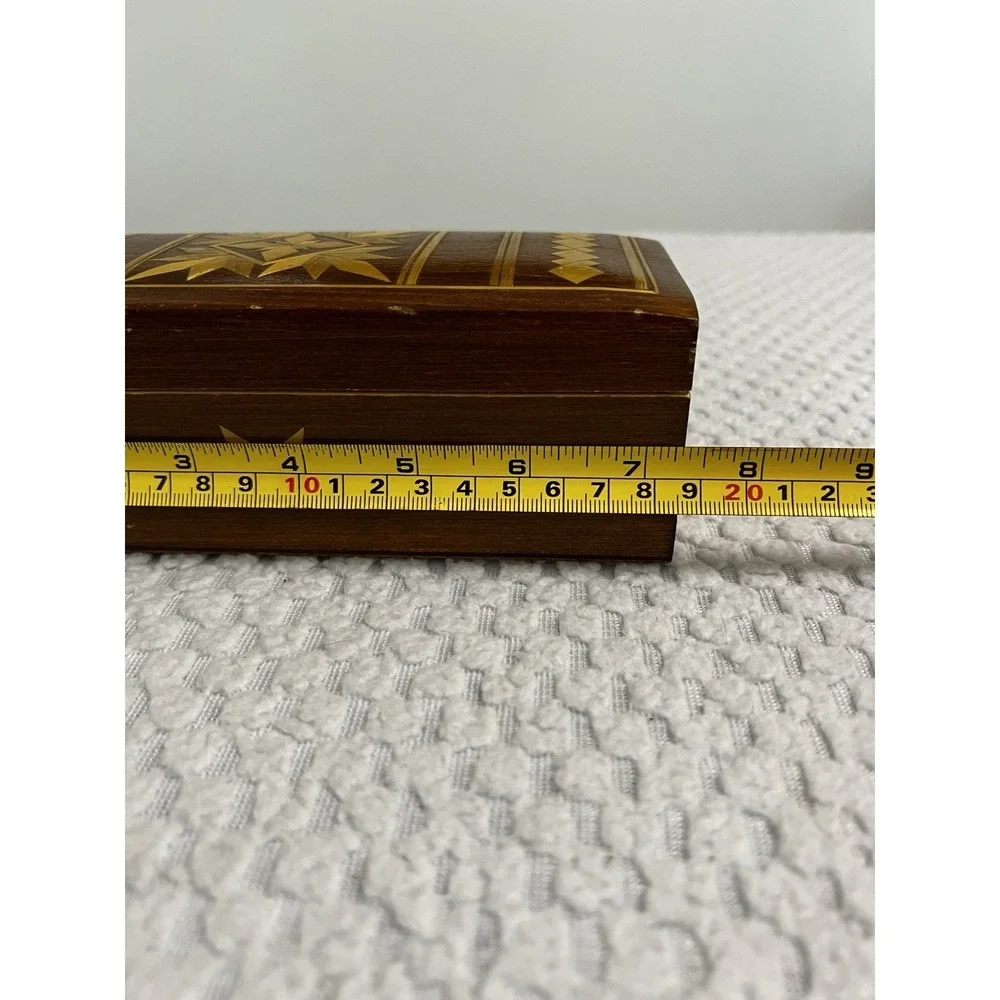 Vtg USSR Russian Inlaid Wood Jewelry Trinket Box Soviet Era MCM Boho Handmade